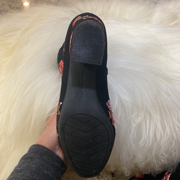 Karl Lagerfeld Paris, Black Suede Leather Short Boot Embroidered Flowers Sz: 8.5 - Picture 6 of 8